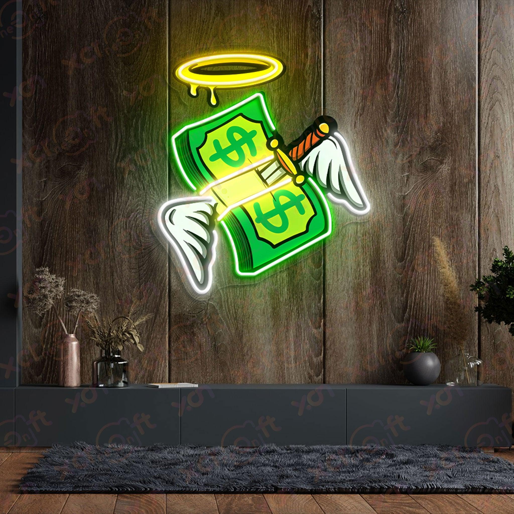 Floating Money UV Printed Neon Sign Artwork Decor