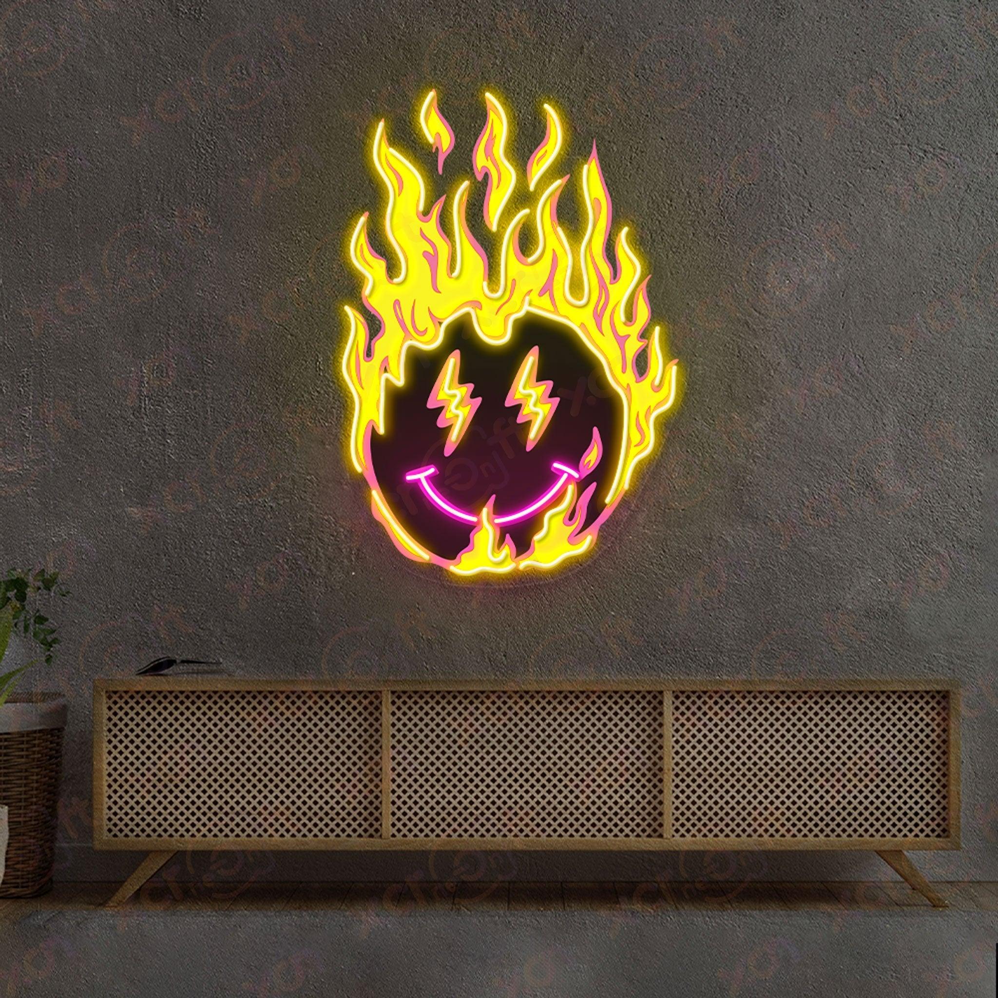 Fire Smley Face Neon Wall Art Holloween Season