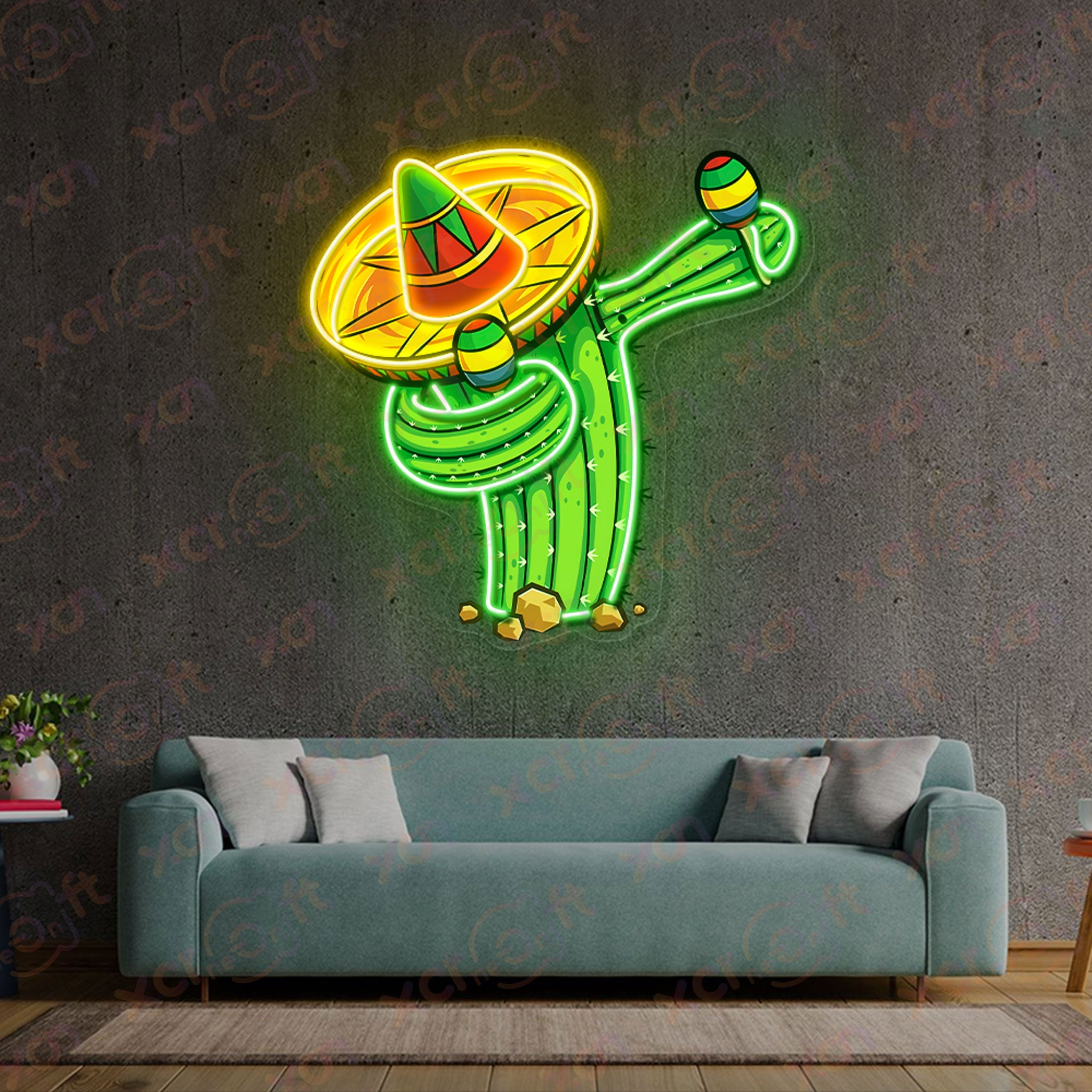 Mexican Dab Cactus UV Printed Neon Wall Art
