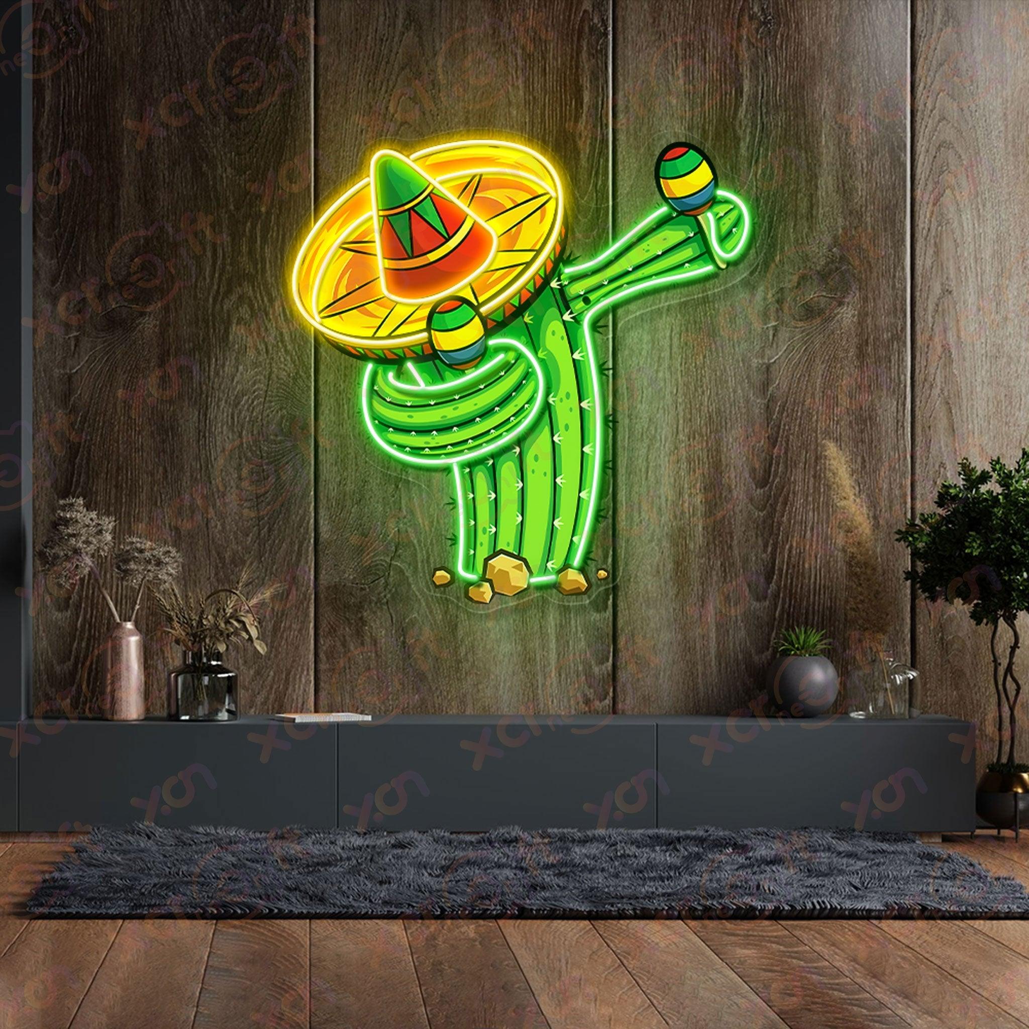 Mexican Dab Cactus UV Printed Neon Wall Art