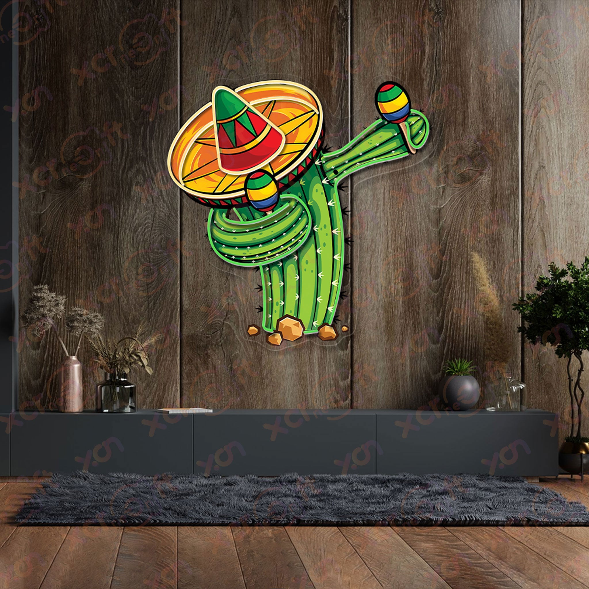 Mexican Dab Cactus UV Printed Neon Wall Art
