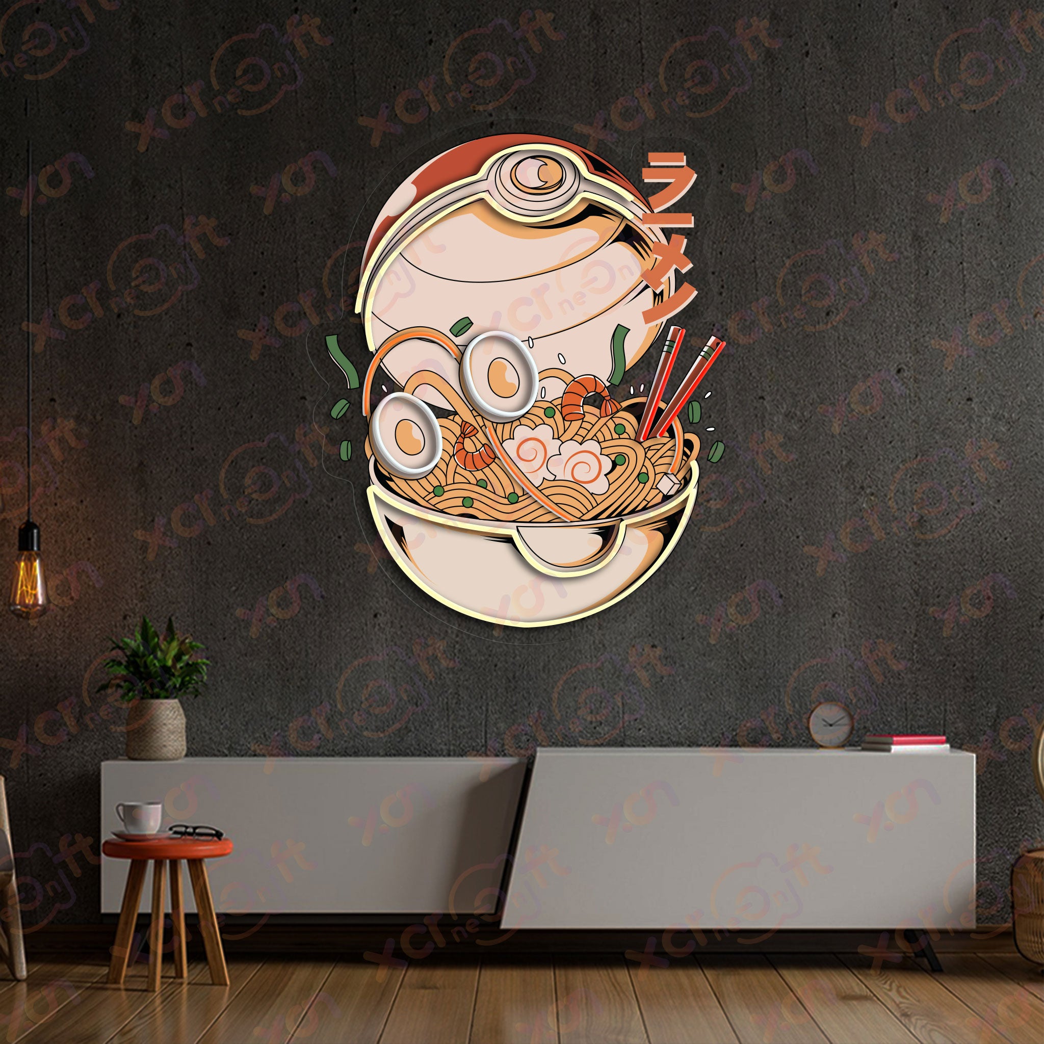 Poke Ramen Ball UV Custom Neon Sign Cartoon Decor