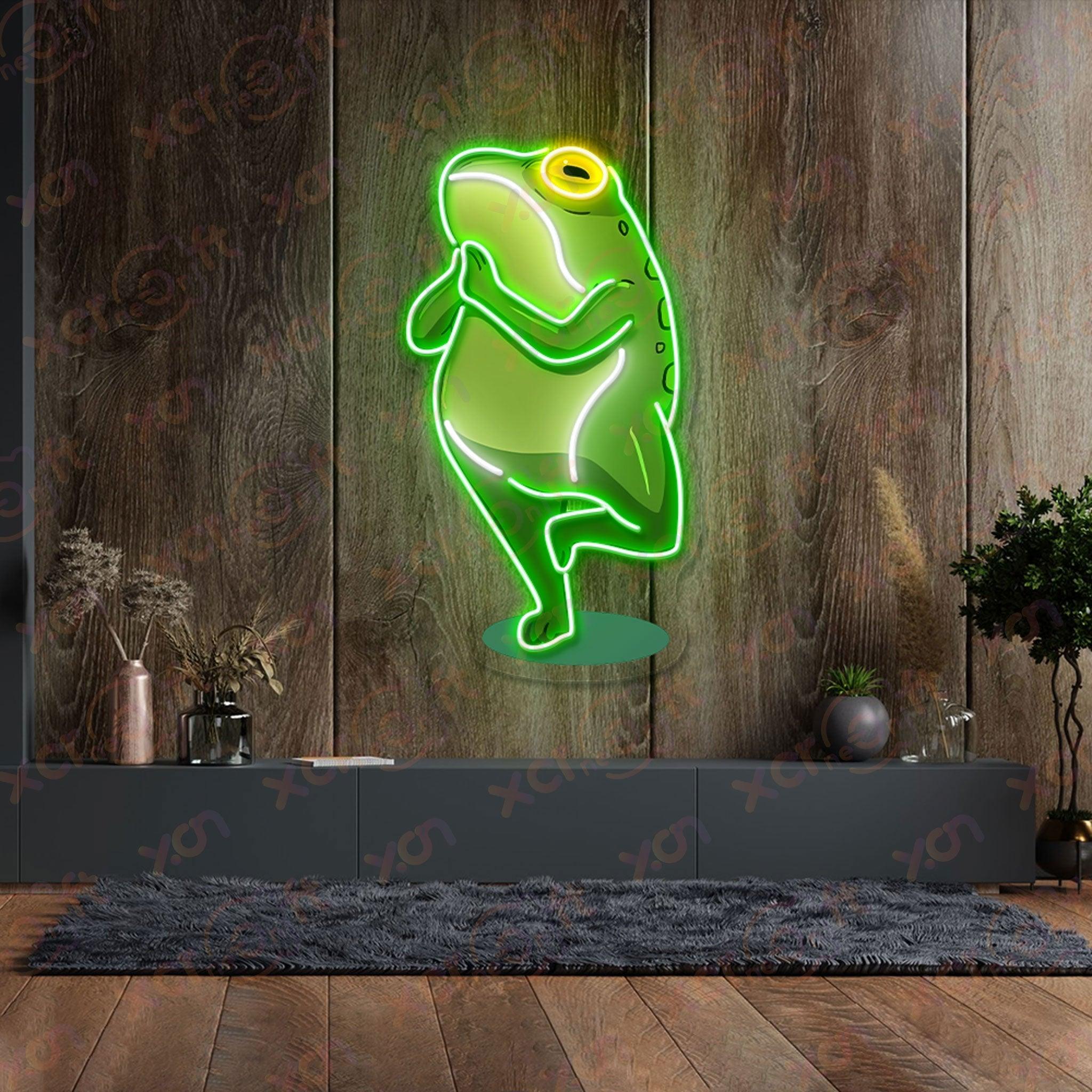 Green Frog Yoga Neon Sign Cartoon Character
