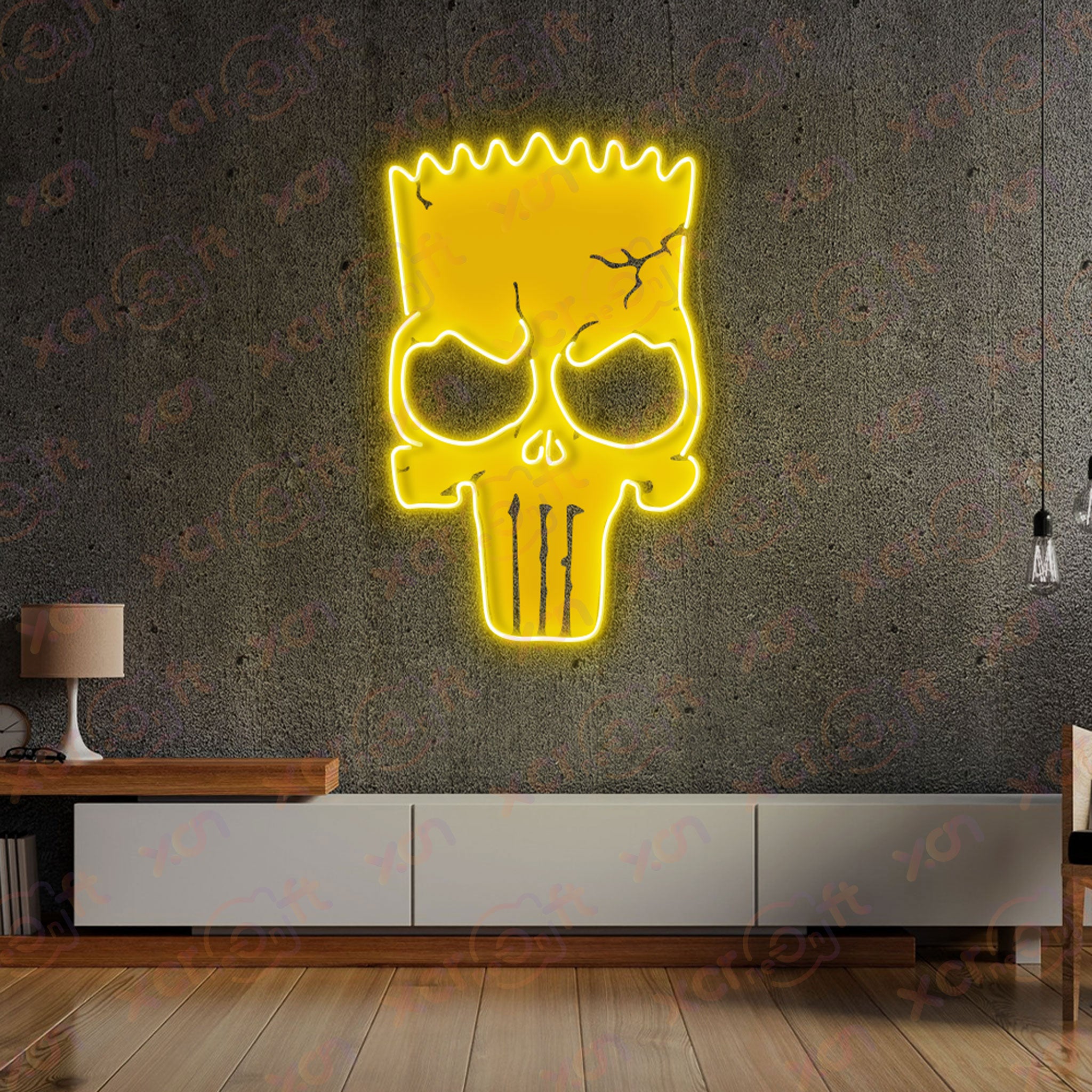 Animated Yellow Figure Mask UV Neon Light Horror Vibe
