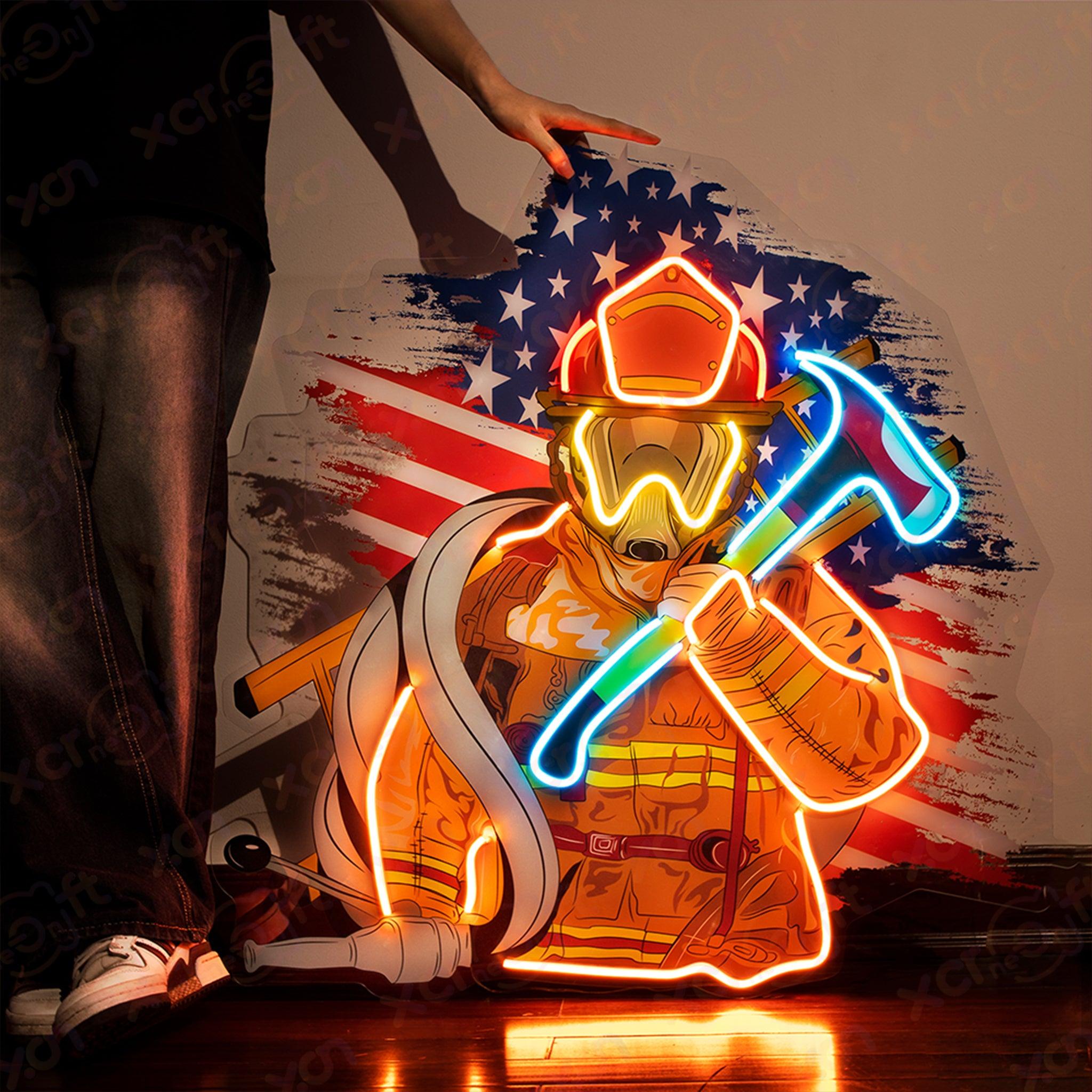 US Firefighter UV Printed LED Neon Sign Patriotic Art Decor